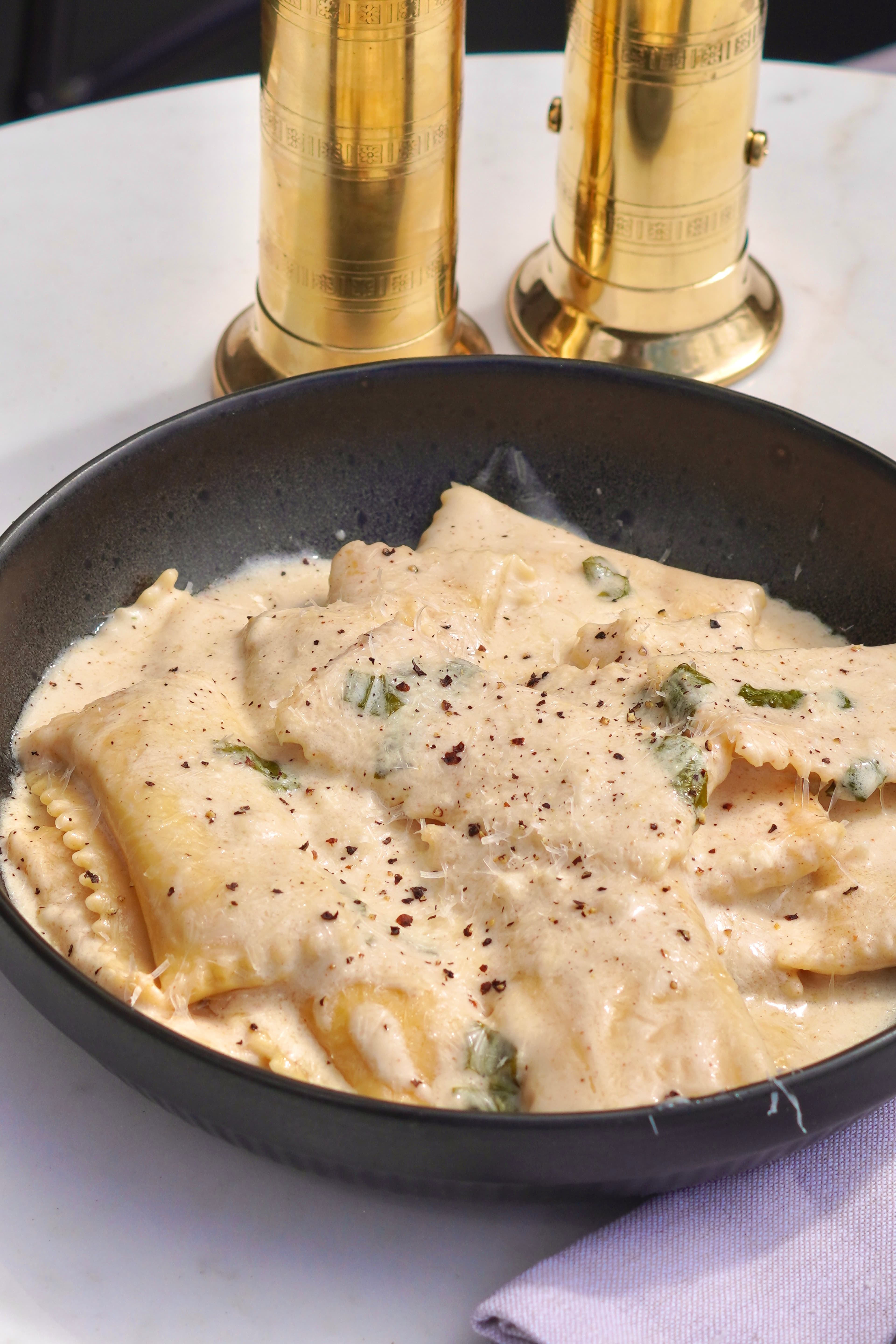 Basil Parmesan Agnolotti with Brown Butter Parmesan Cream Sauce