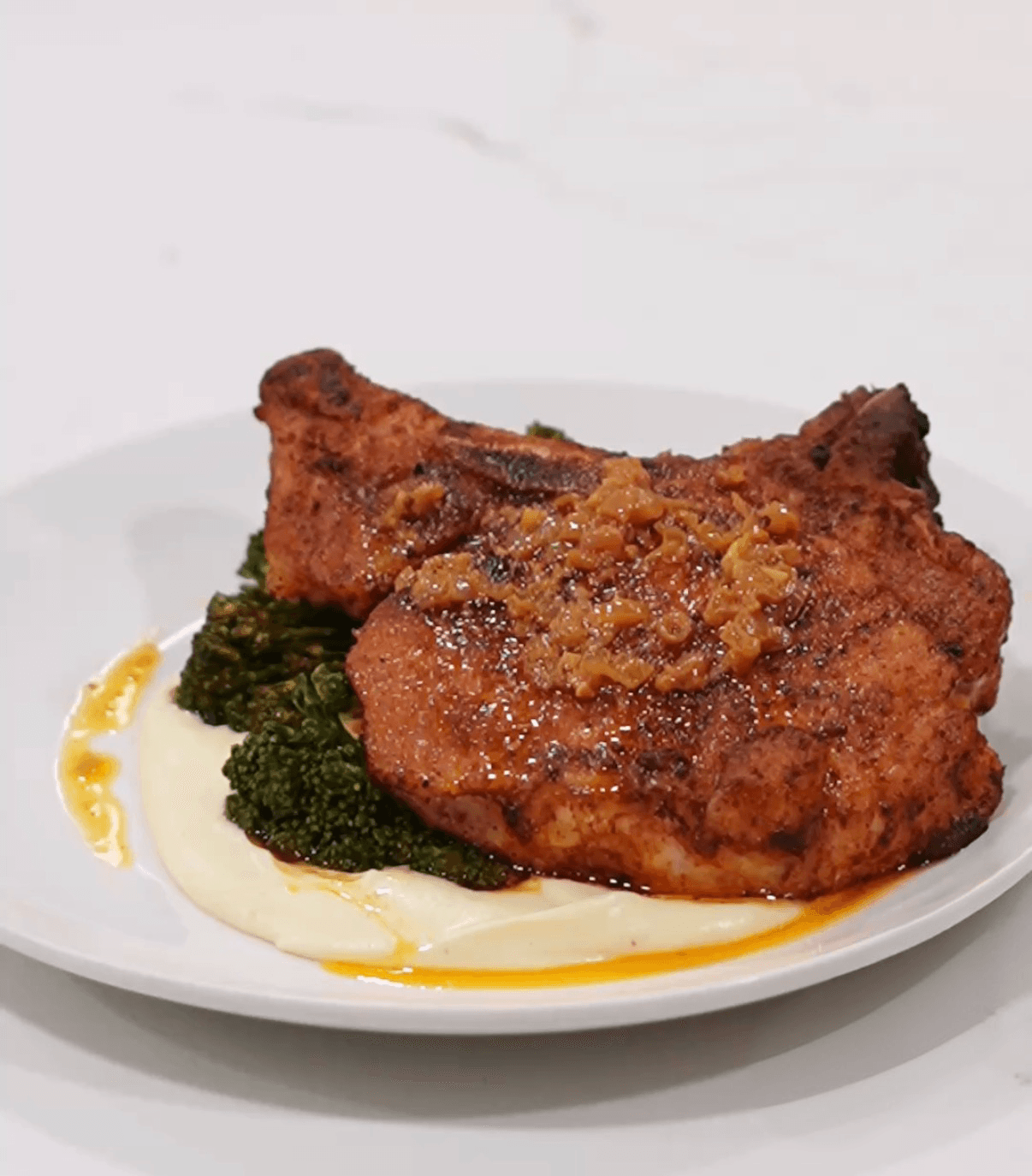 Pork Chops with Parsnip Purée, Broccolini & Dijon Pan Sauce